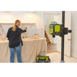 NIVEL LASER 2 LINEAS VERDES DE 360º Y BARRA TELESCOPICA ALCANCE 25 M RYOBI